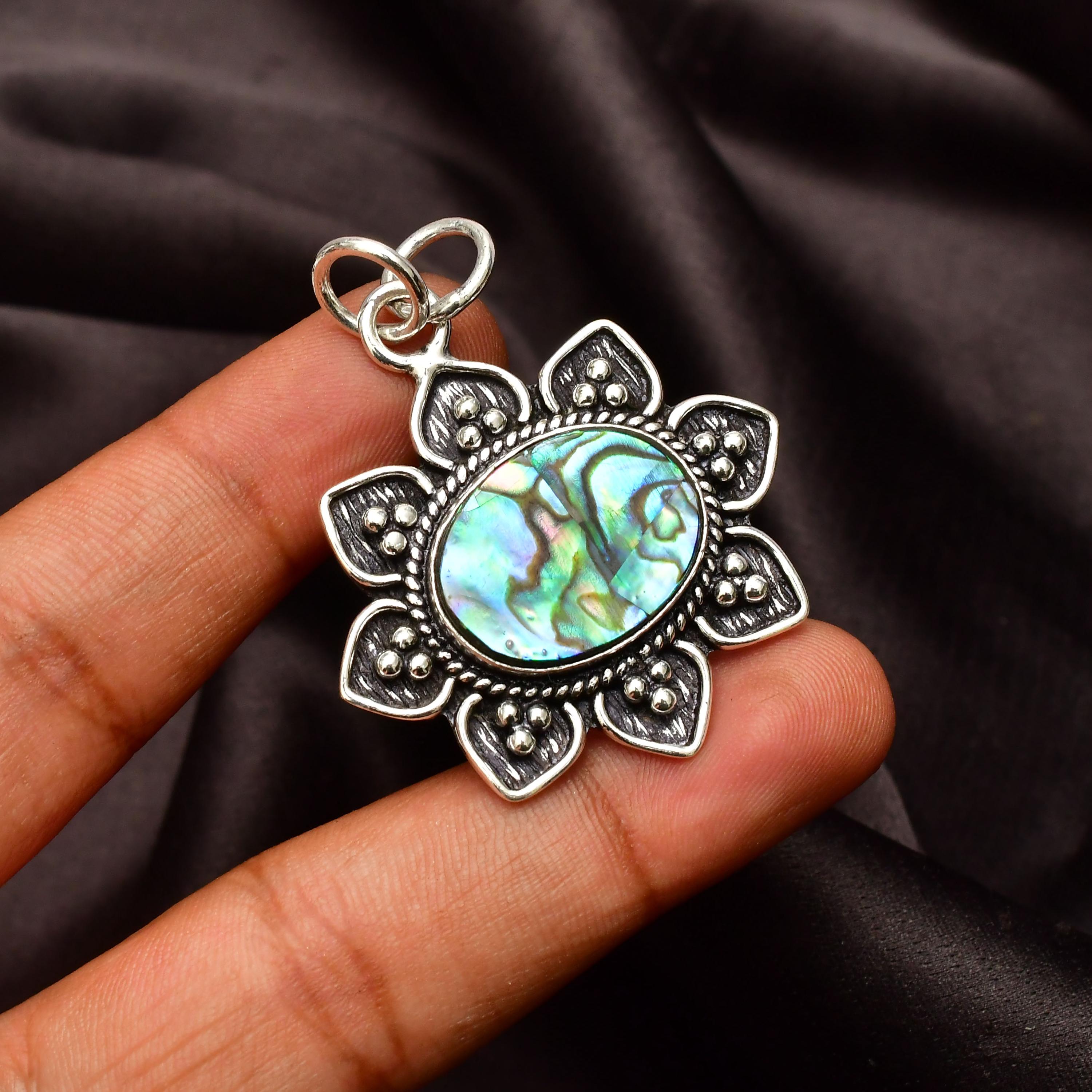 Handmade Abalone Shell 925 Sterling Silver Pendant Necklace