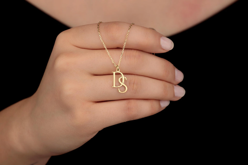 SilverGoldandRose Interlocking Initials Custom Monogram Necklace Brass