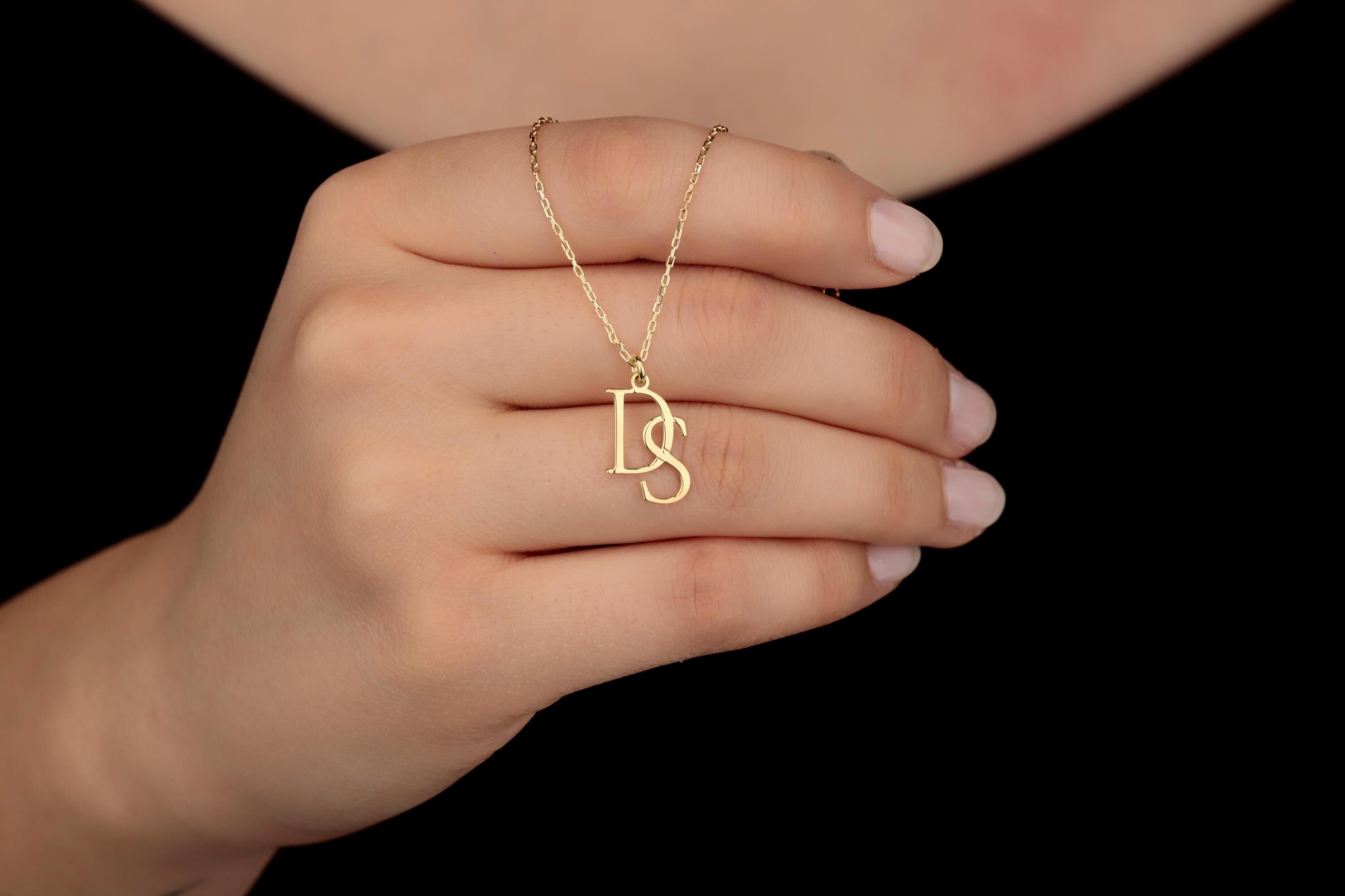 SilverGoldandRose Interlocking Initials Custom Monogram Necklace Brass