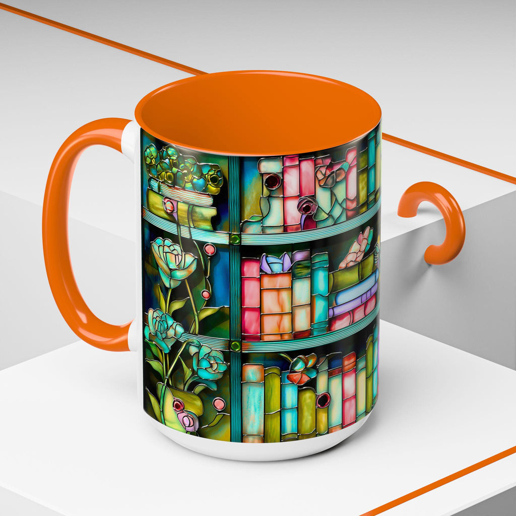 LELORESTORE Floral Bookshelf Faux Stained Glass Ceramic Mug Bookish Gift