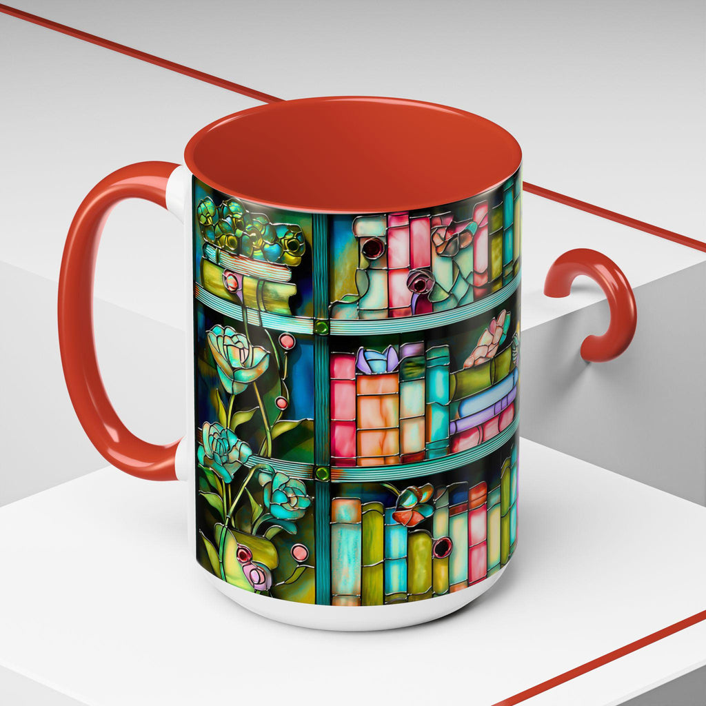 LELORESTORE Floral Bookshelf Faux Stained Glass Ceramic Mug Bookish Gift