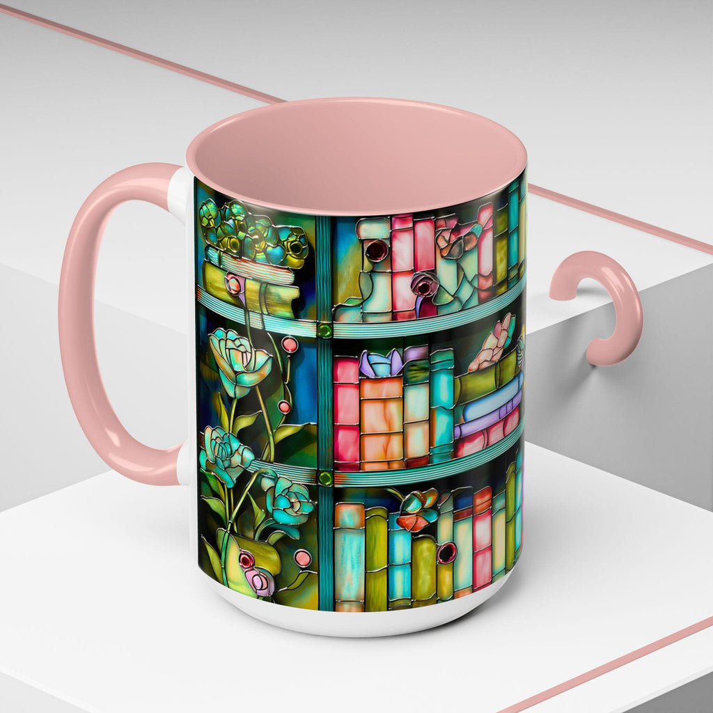 LELORESTORE Floral Bookshelf Faux Stained Glass Ceramic Mug Bookish Gift