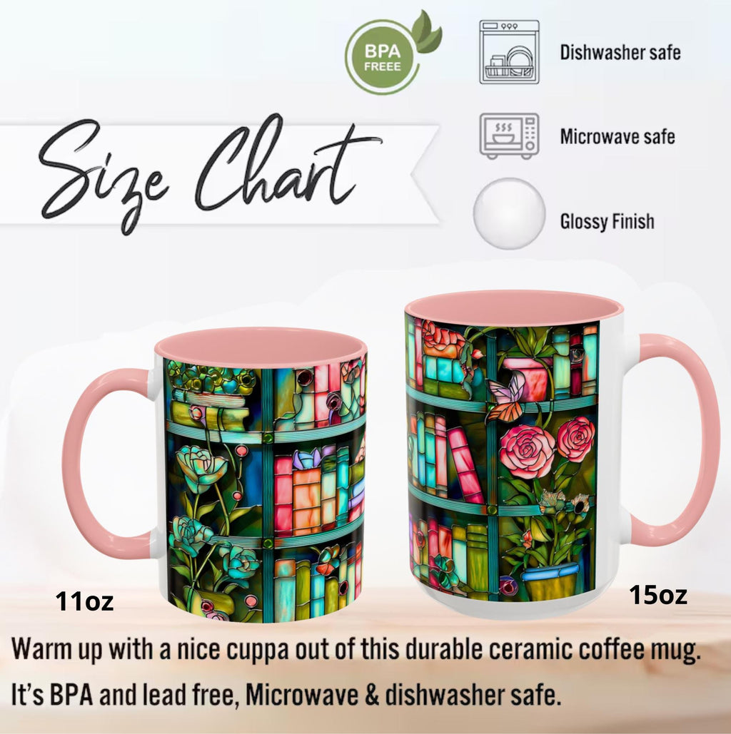 LELORESTORE Floral Bookshelf Faux Stained Glass Ceramic Mug Bookish Gift