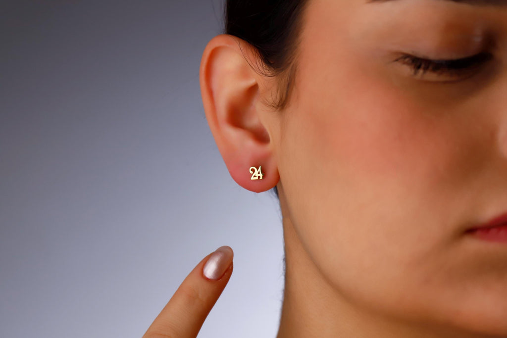 SilverGoldandRose Gold Number Earrings Sterling Silver Personalized Stud Jewelry
