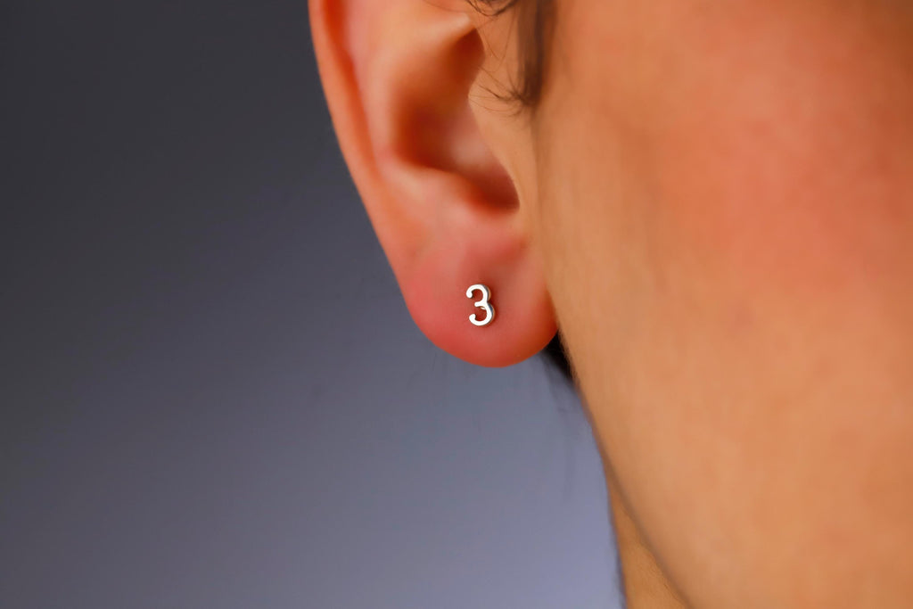 SilverGoldandRose Gold Number Earrings Sterling Silver Personalized Stud Jewelry