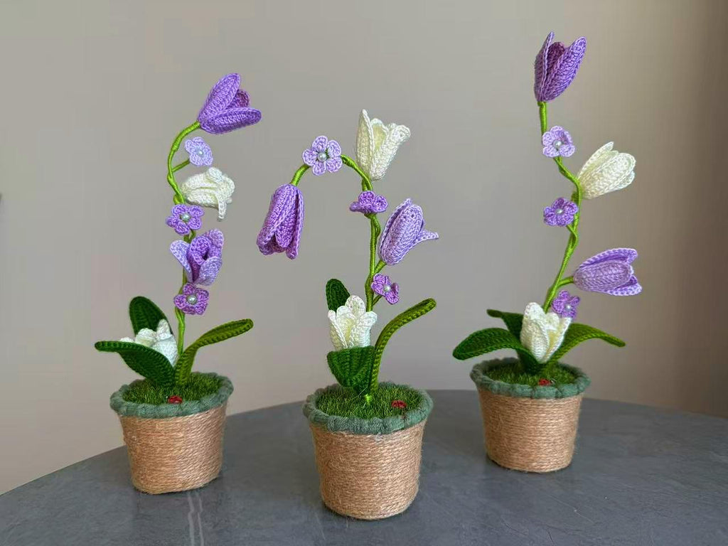 CrochetRecipe Handmade Tulip Mini Potted Plant Light Lamp 8in Pink