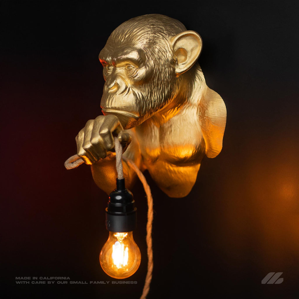 Golden Monkey Wall Light 9in x 12in Gold