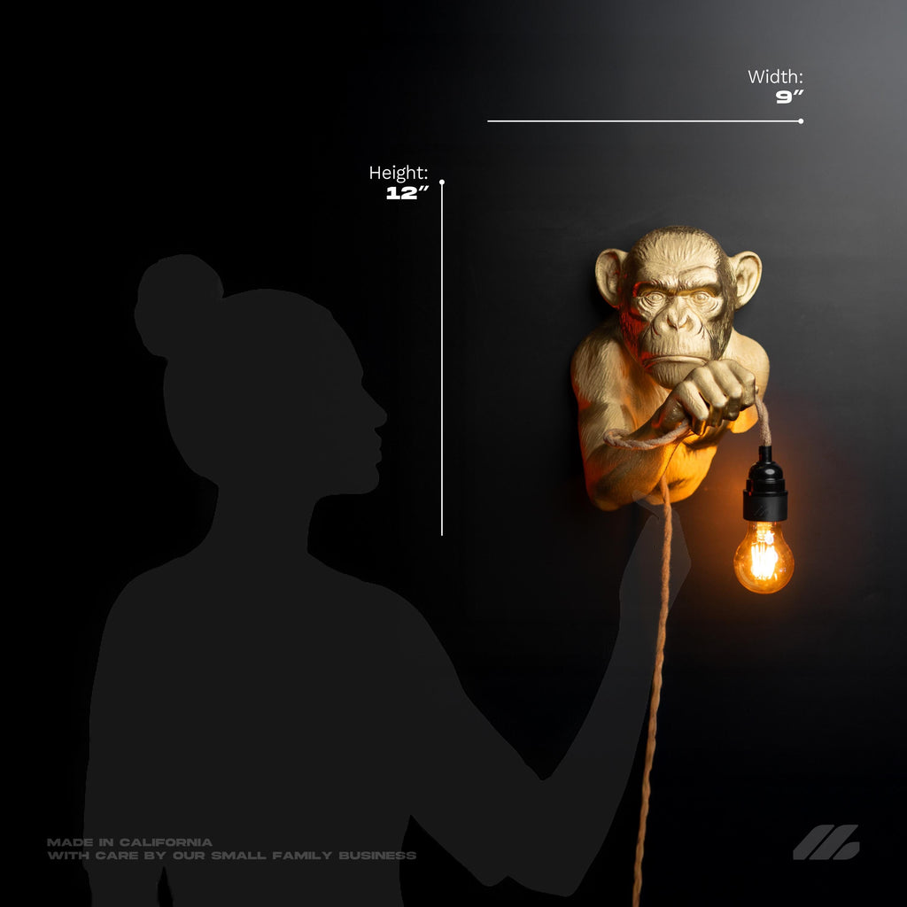 Golden Monkey Wall Light 9in x 12in Gold