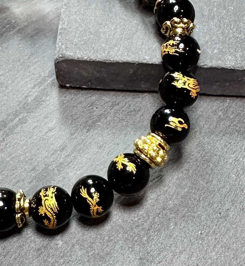Dragon & Snake Black Onyx Stretch Bracelet - Choice of 2 Designs