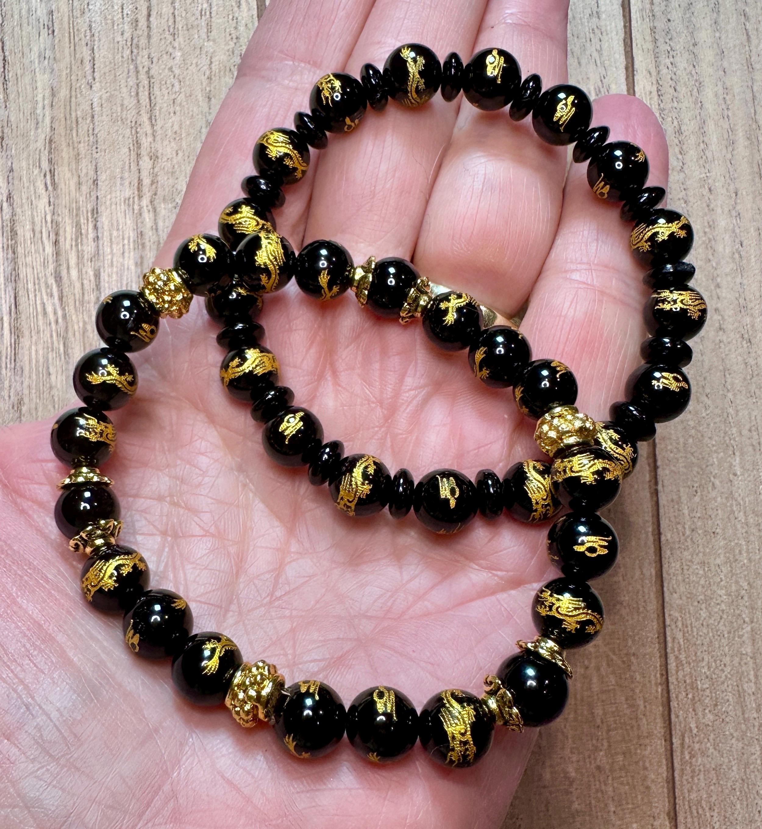 Dragon & Snake Black Onyx Stretch Bracelet - Choice of 2 Designs