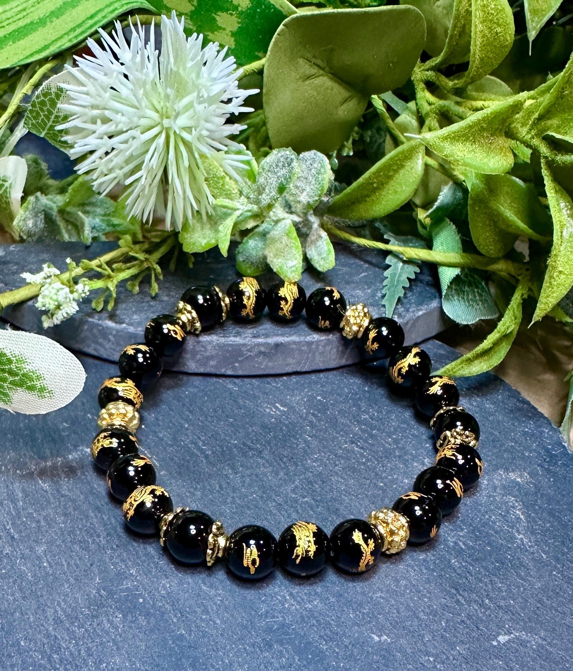 Dragon & Snake Black Onyx Stretch Bracelet - Choice of 2 Designs