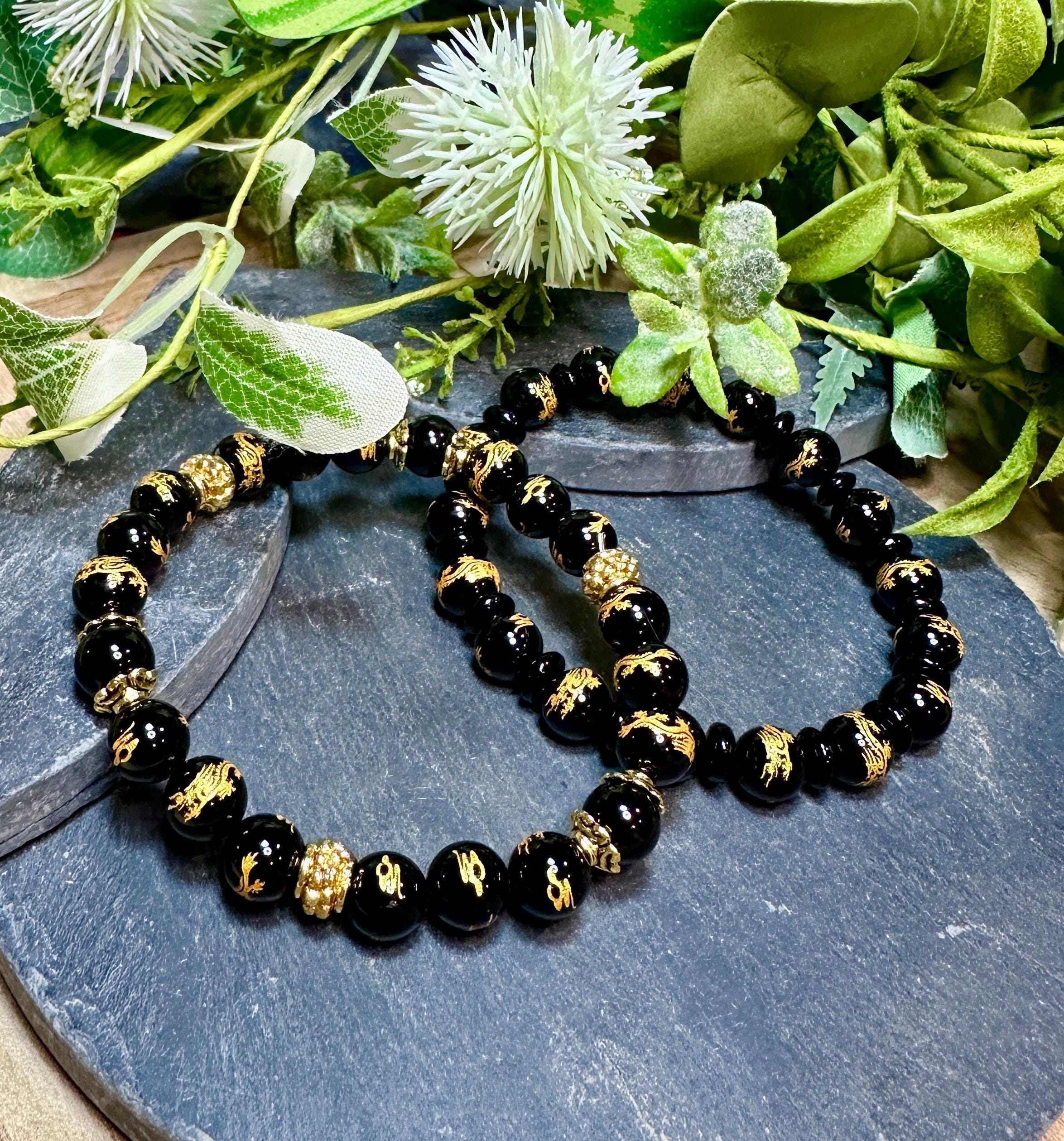 Dragon & Snake Black Onyx Stretch Bracelet - Choice of 2 Designs
