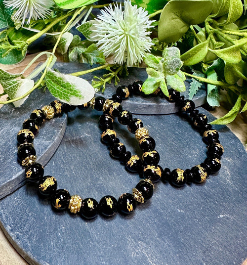 Dragon & Snake Black Onyx Stretch Bracelet - Choice of 2 Designs