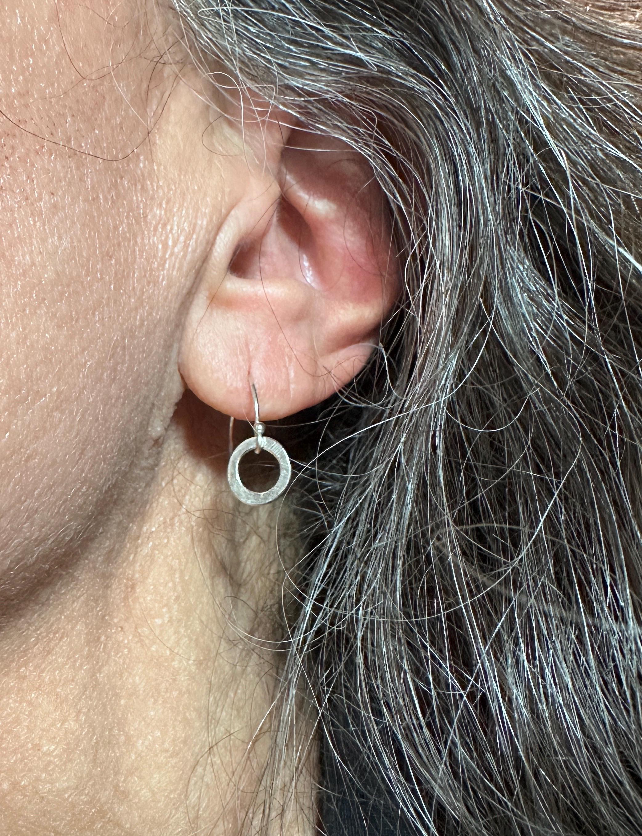MossberryandStone Minimalist Hammered Sterling Silver Dangle Drop Earrings