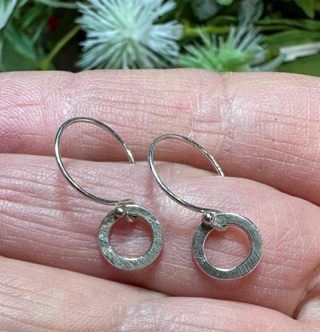MossberryandStone Minimalist Hammered Sterling Silver Dangle Drop Earrings