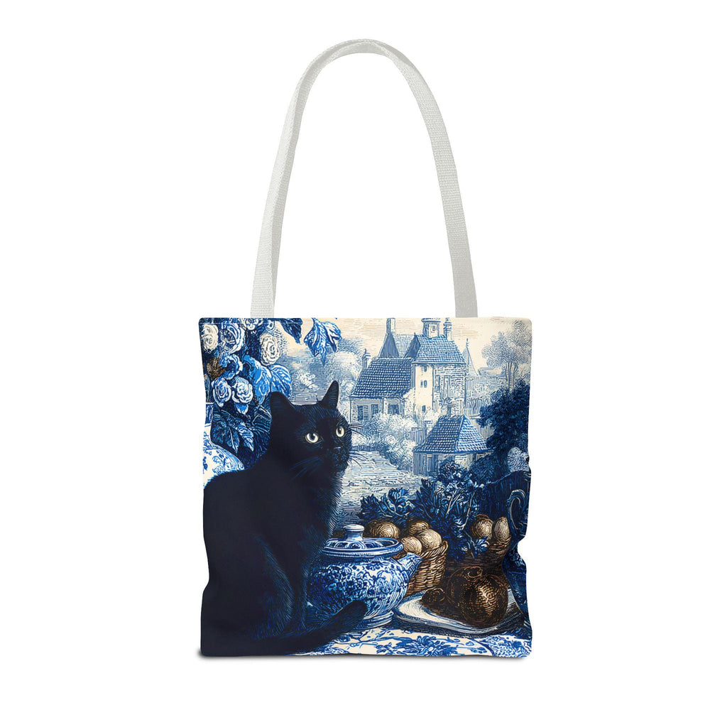 LELORESTORE Black Cat Toile Tote Bag Blue Shoulder Bag