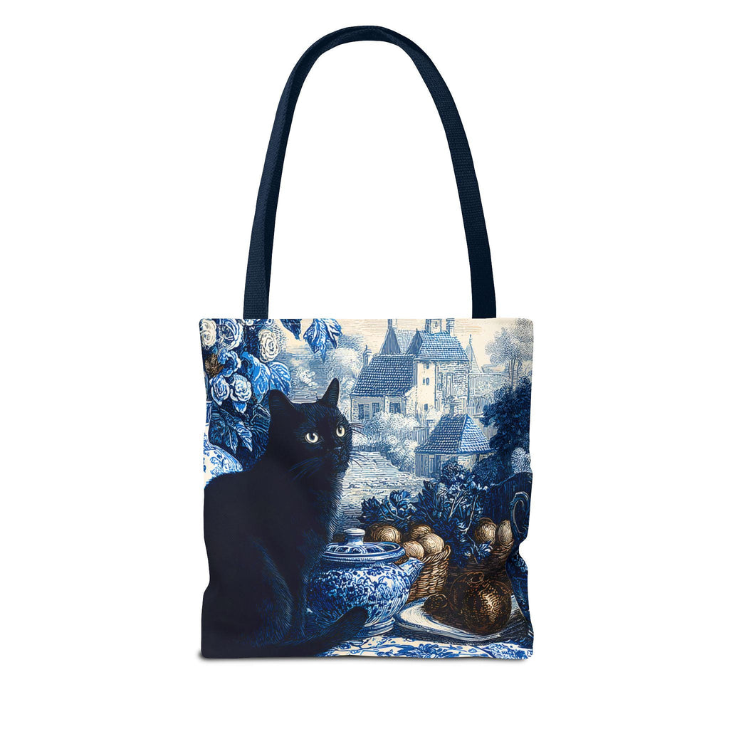 LELORESTORE Black Cat Toile Tote Bag Blue Shoulder Bag