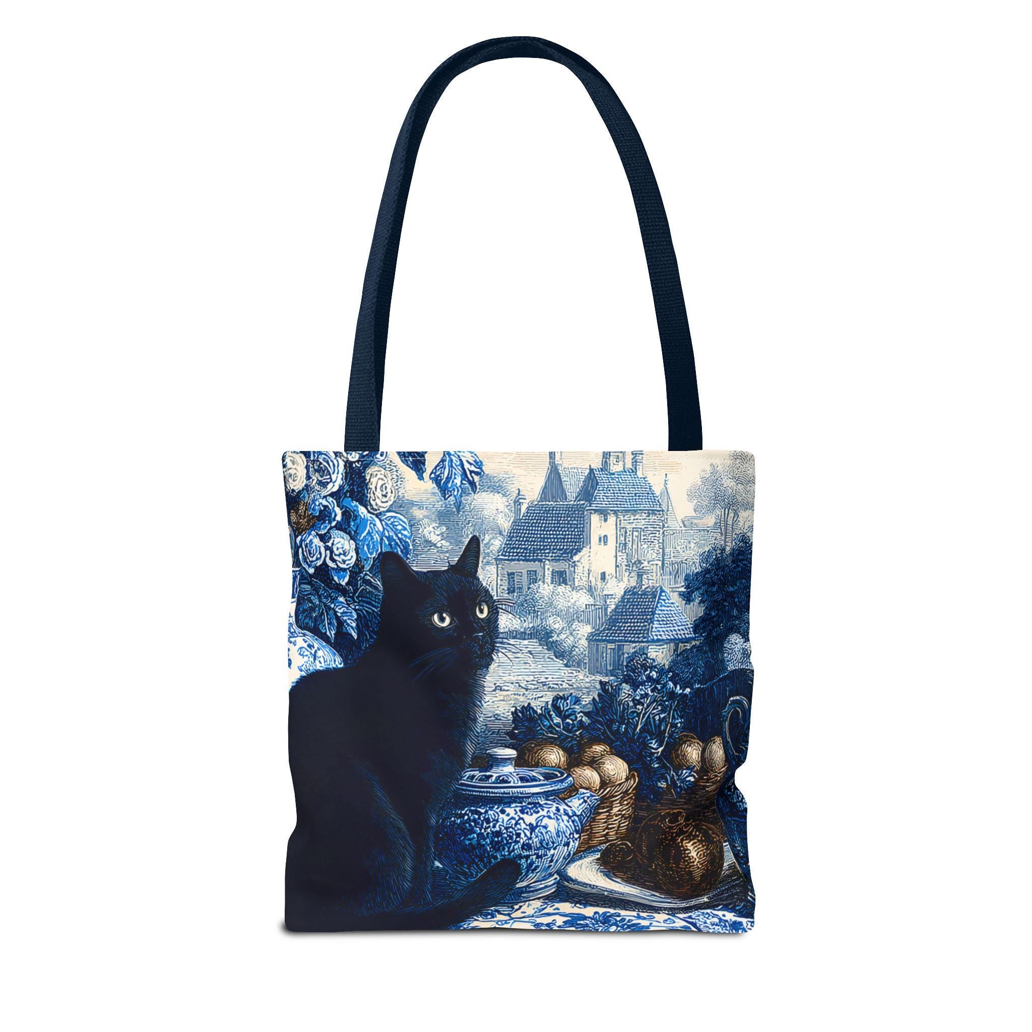 LELORESTORE Black Cat Toile Tote Bag Blue Shoulder Bag