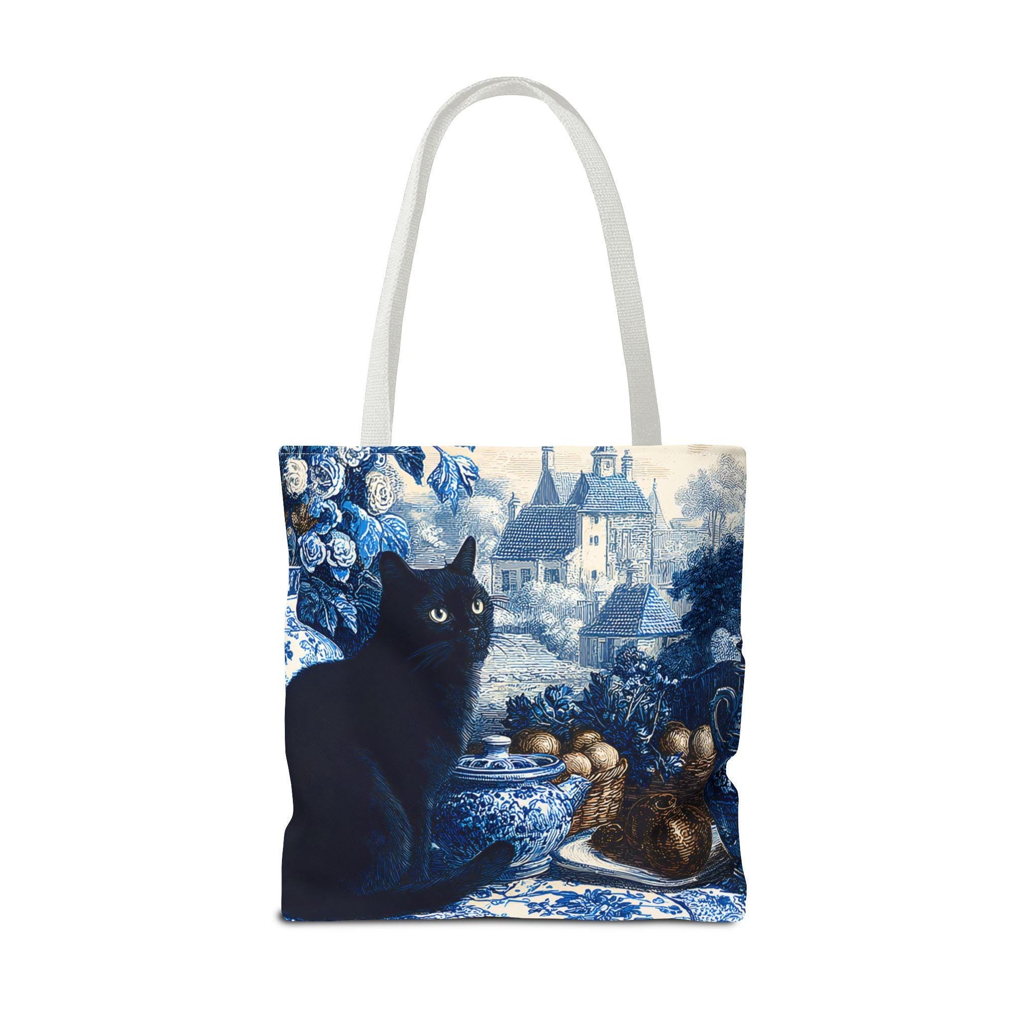 LELORESTORE Black Cat Toile Tote Bag Blue Shoulder Bag
