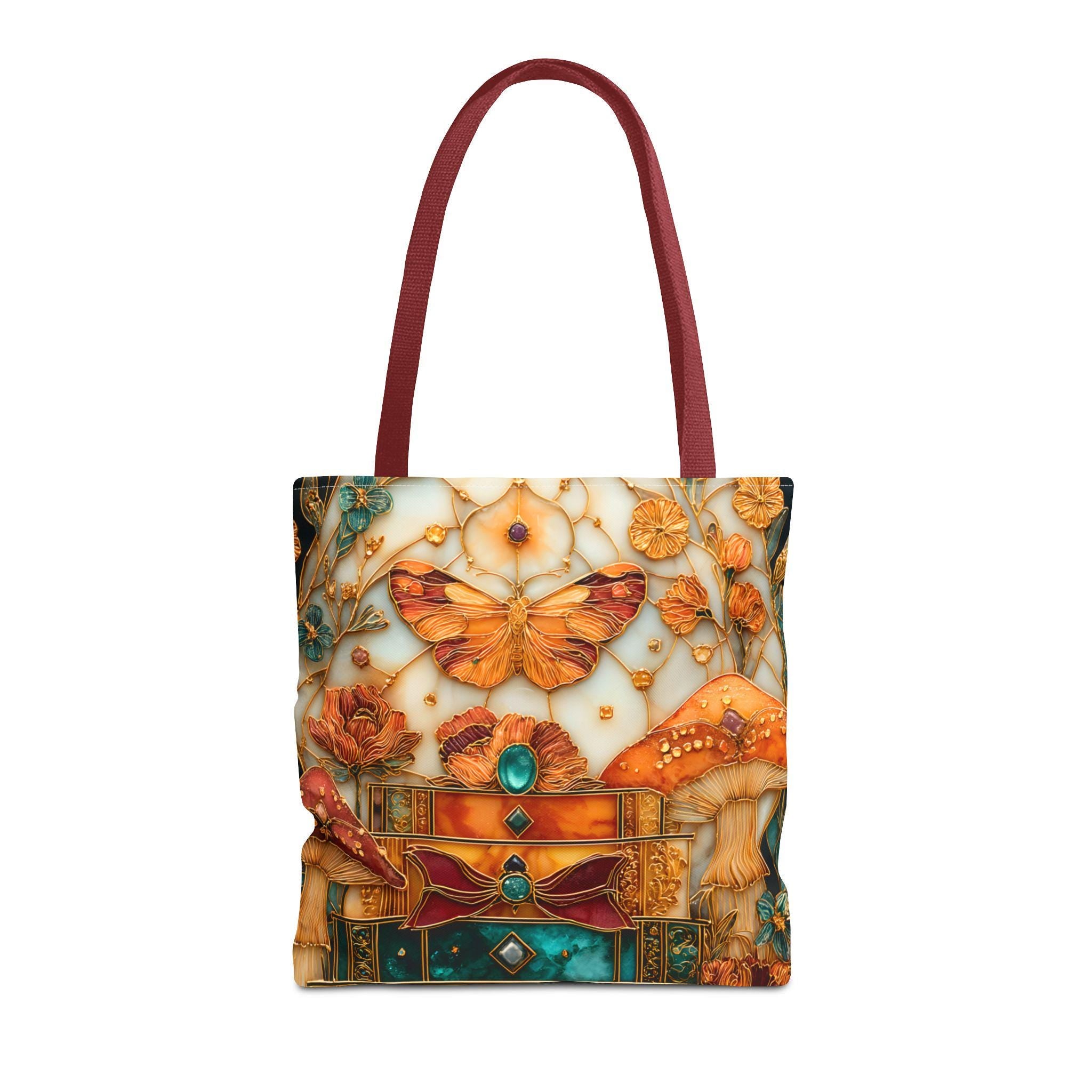LELORESTORE Cottagecore Floral Tote Bag Moth and Mushroom Design