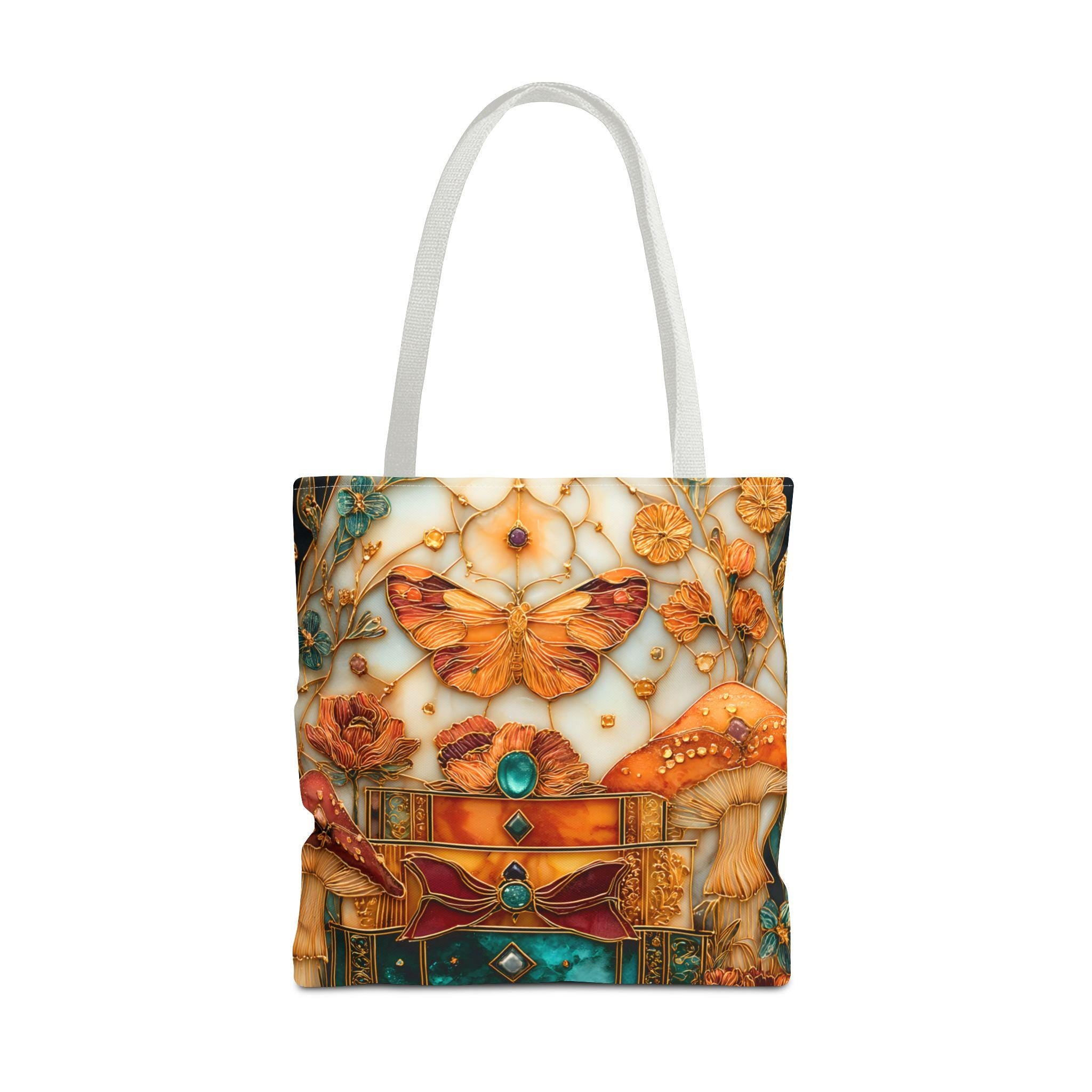 LELORESTORE Cottagecore Floral Tote Bag Moth and Mushroom Design