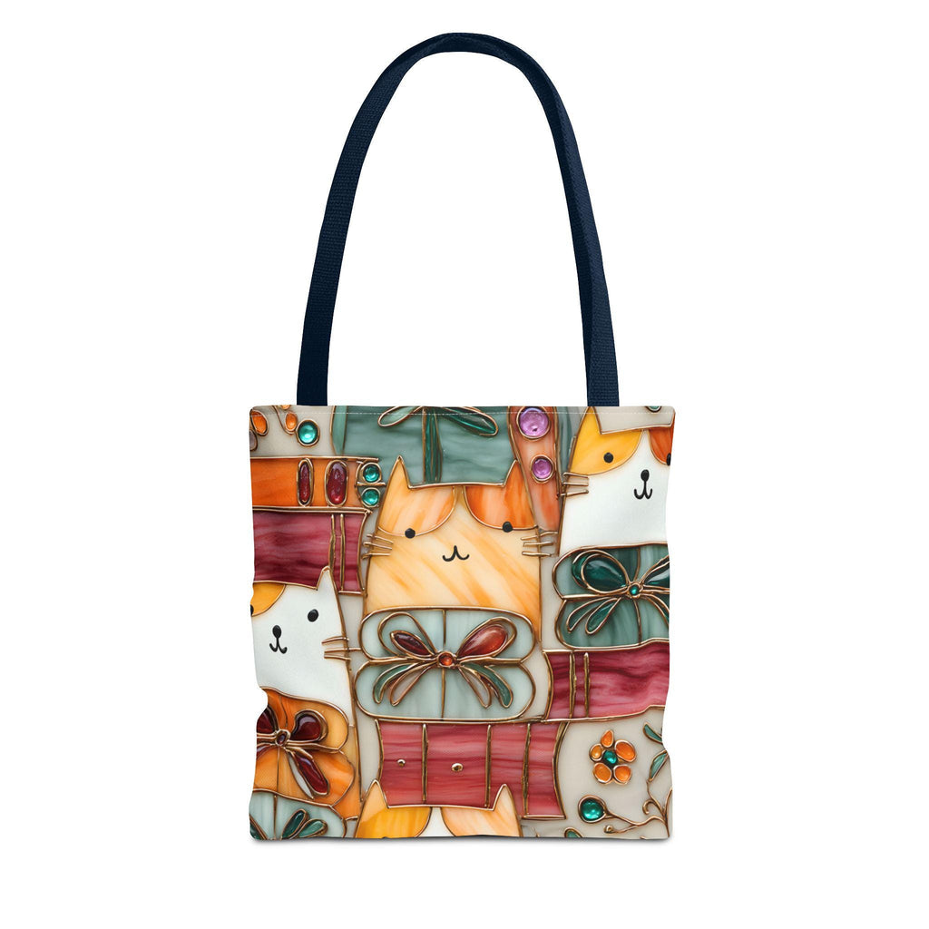 Stained Glass Look Cat Tote Bag, Literary Book Lover Gift