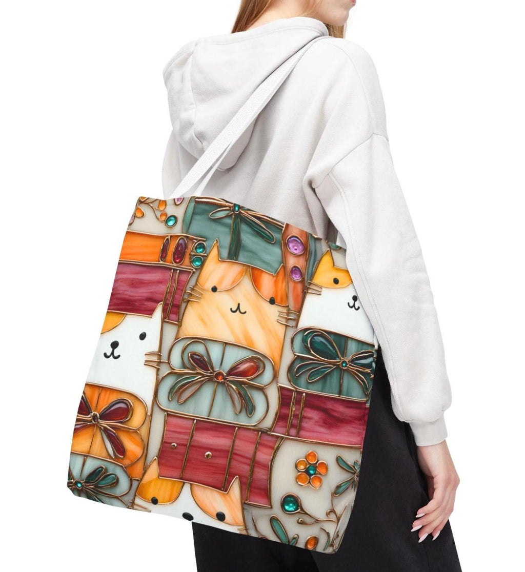 Stained Glass Look Cat Tote Bag, Literary Book Lover Gift