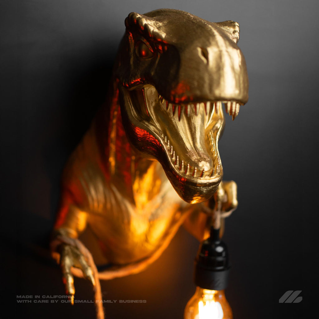 April16studio Gold T-Rex Wall Light Sconce 14in Hand-Painted