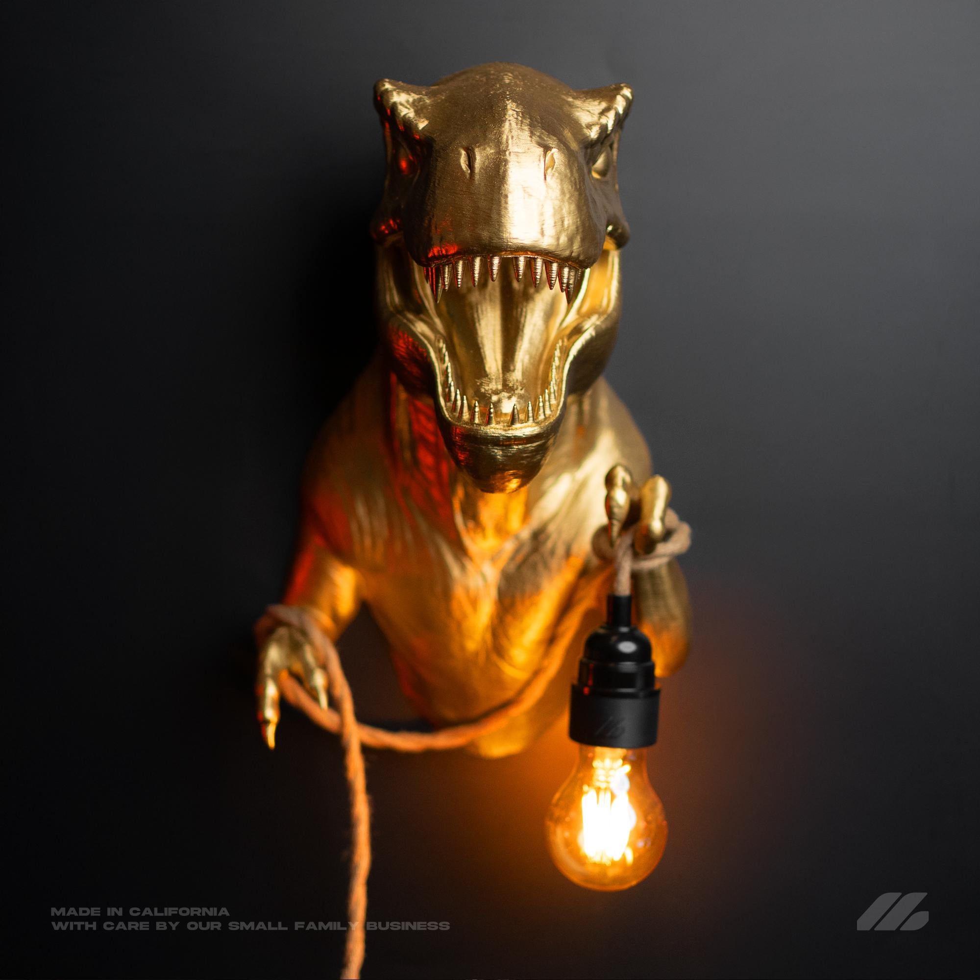 April16studio Gold T-Rex Wall Light Sconce 14in Hand-Painted