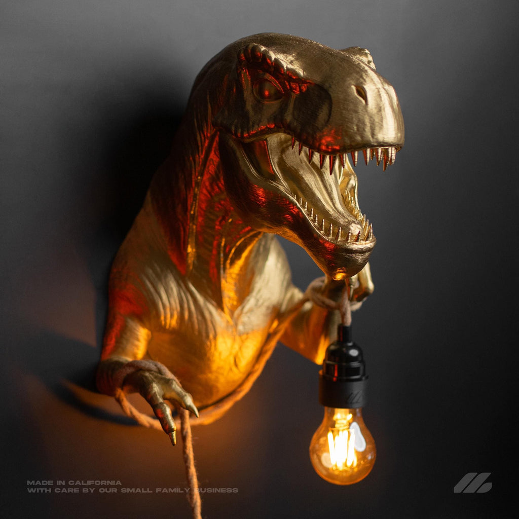 April16studio Gold T-Rex Wall Light Sconce 14in Hand-Painted
