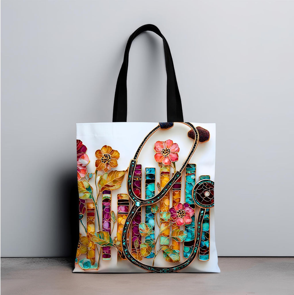 LELORESTORE Floral Bookshelf Tote Bag Boho Stained Glass Literary Gift