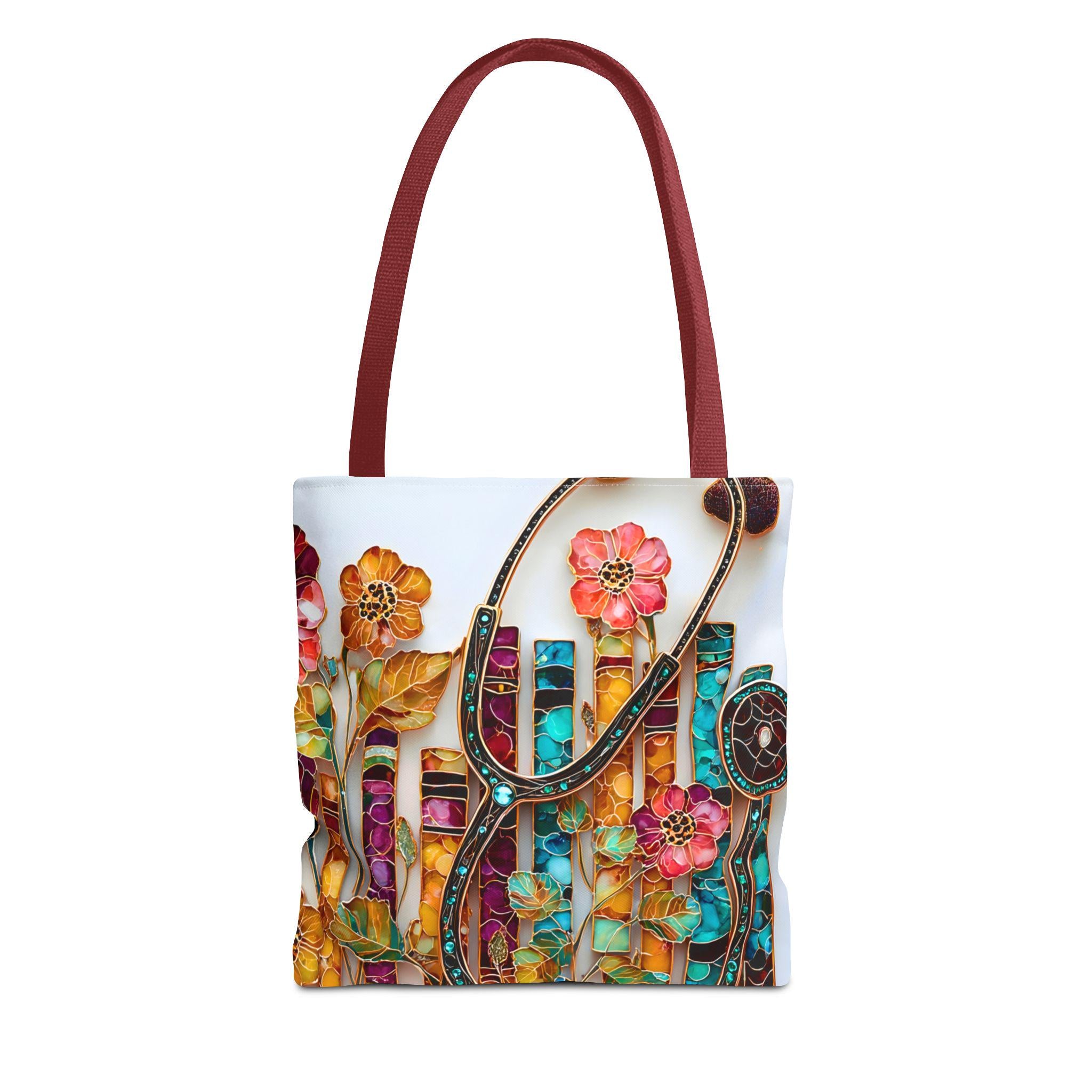 LELORESTORE Floral Bookshelf Tote Bag Boho Stained Glass Literary Gift