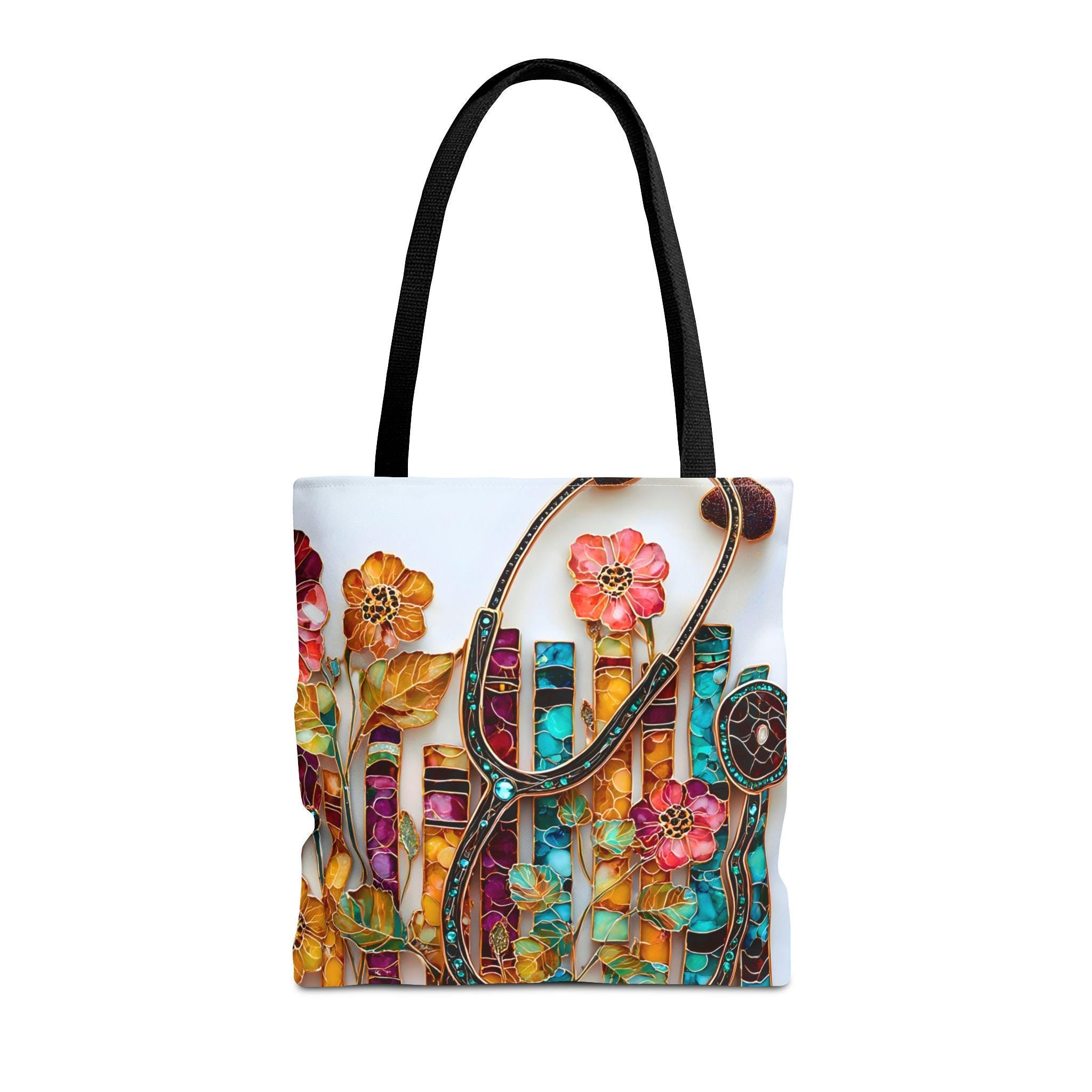 LELORESTORE Floral Bookshelf Tote Bag Boho Stained Glass Literary Gift