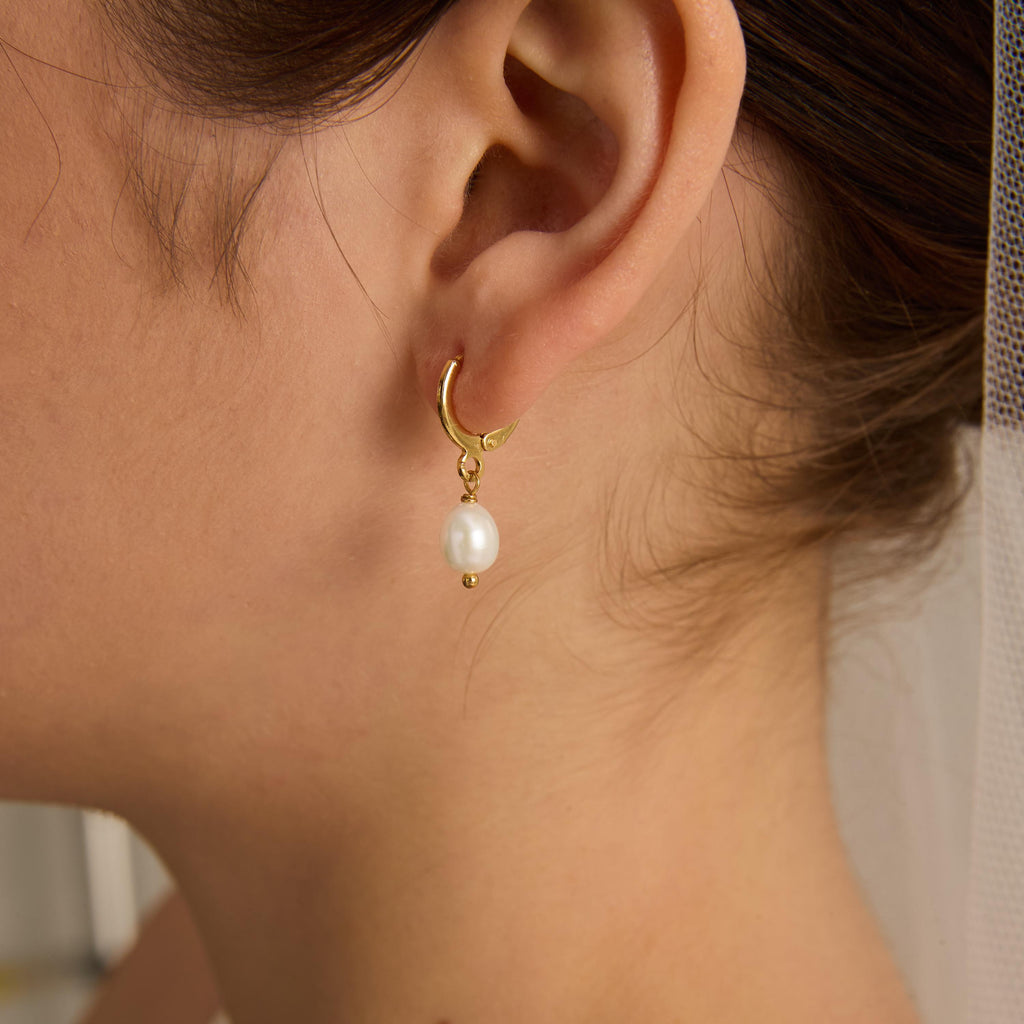 EcloraTreasures Genuine Freshwater Pearl Drop Hoop Earrings 10mm