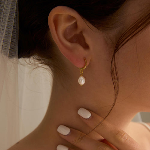 EcloraTreasures Genuine Freshwater Pearl Drop Hoop Earrings 10mm