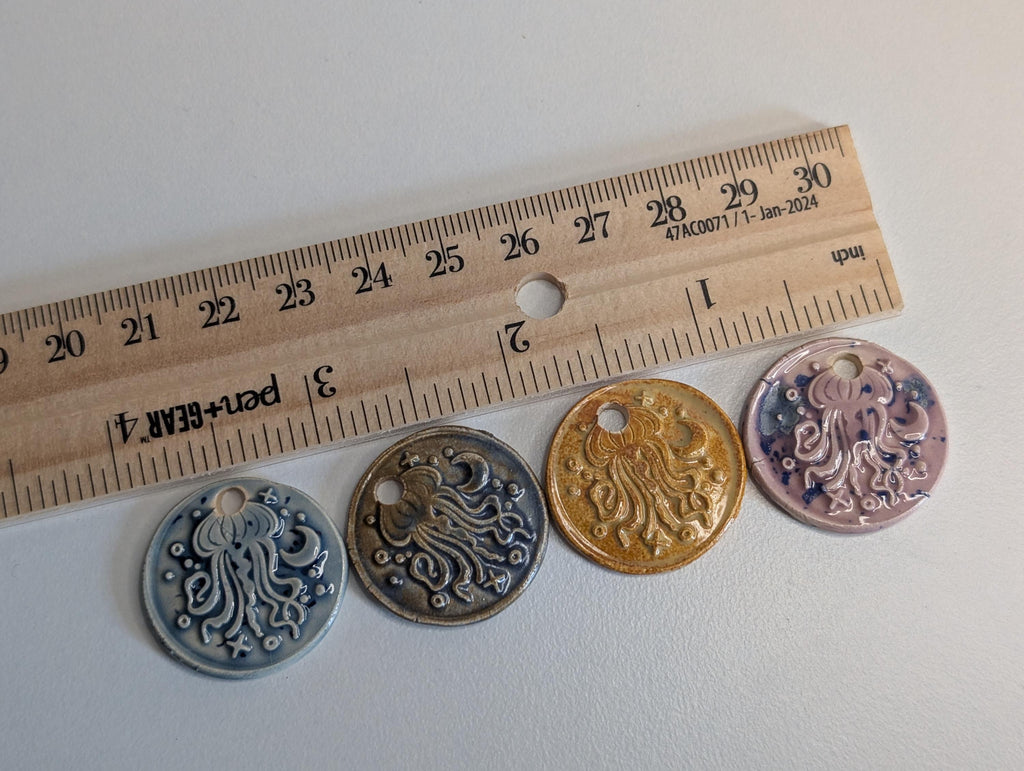 NoctemPottery Jellyfish Ceramic Wax Seal Pendant Adjustable Cord Necklace