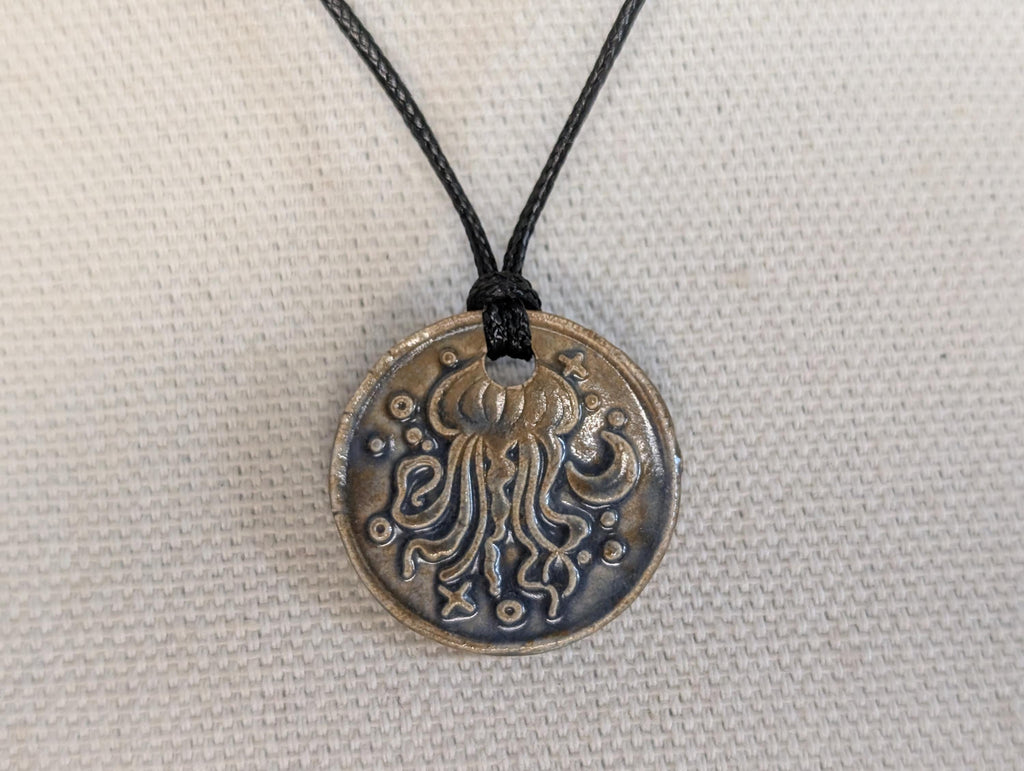 NoctemPottery Jellyfish Ceramic Wax Seal Pendant Adjustable Cord Necklace