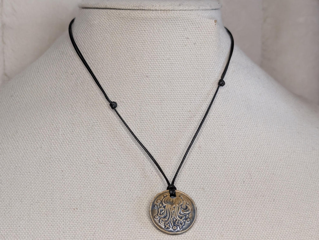 NoctemPottery Jellyfish Ceramic Wax Seal Pendant Adjustable Cord Necklace