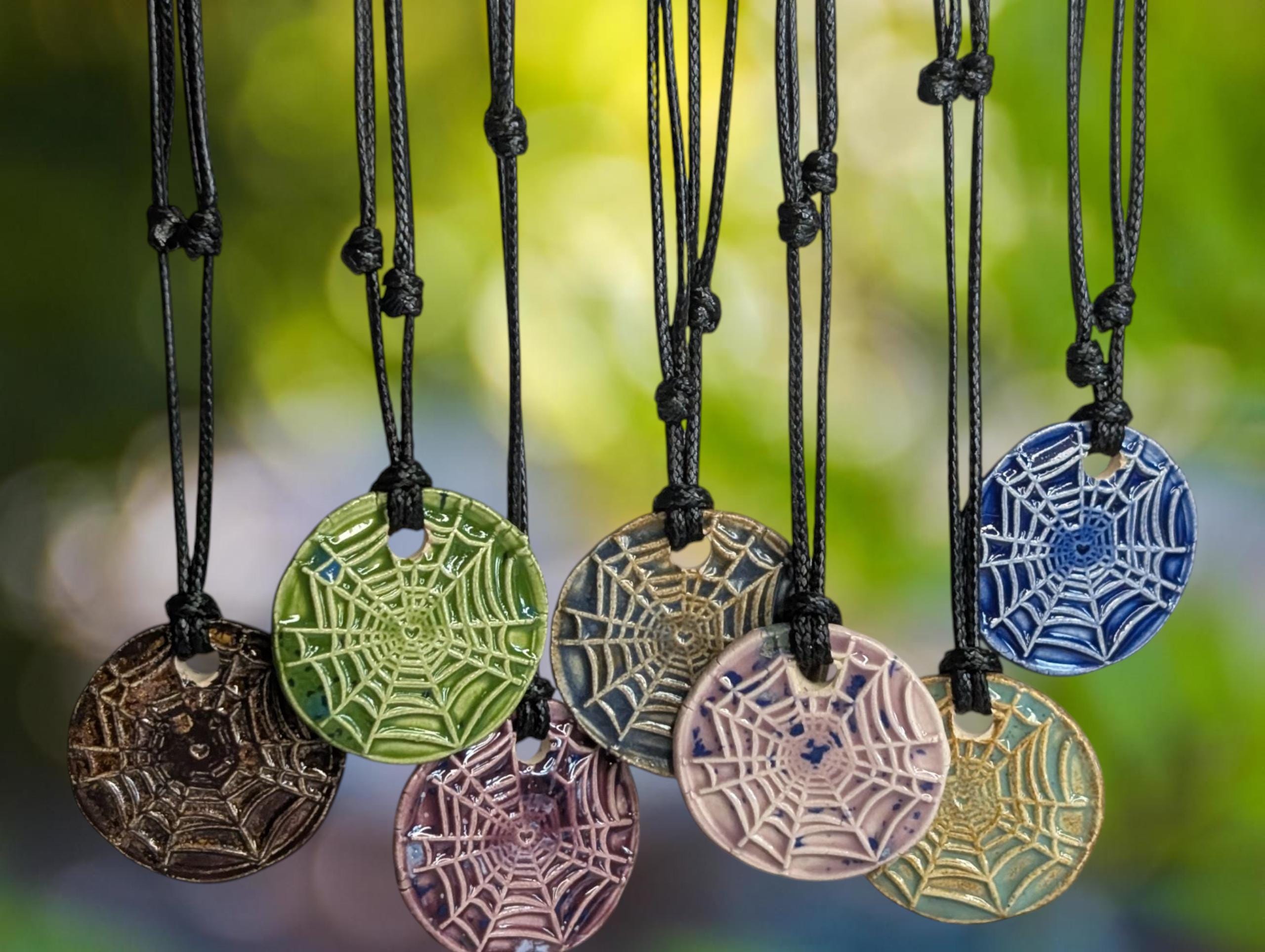 NoctemPottery Spiderweb Ceramic Wax Seal Pendant Necklace with Adjustable Cord
