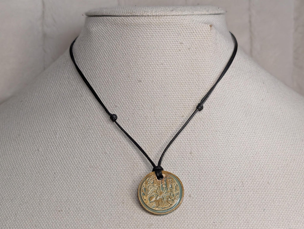 NoctemPottery Hanging Botanical Spiderweb Ceramic Wax Seal Pendant Necklace