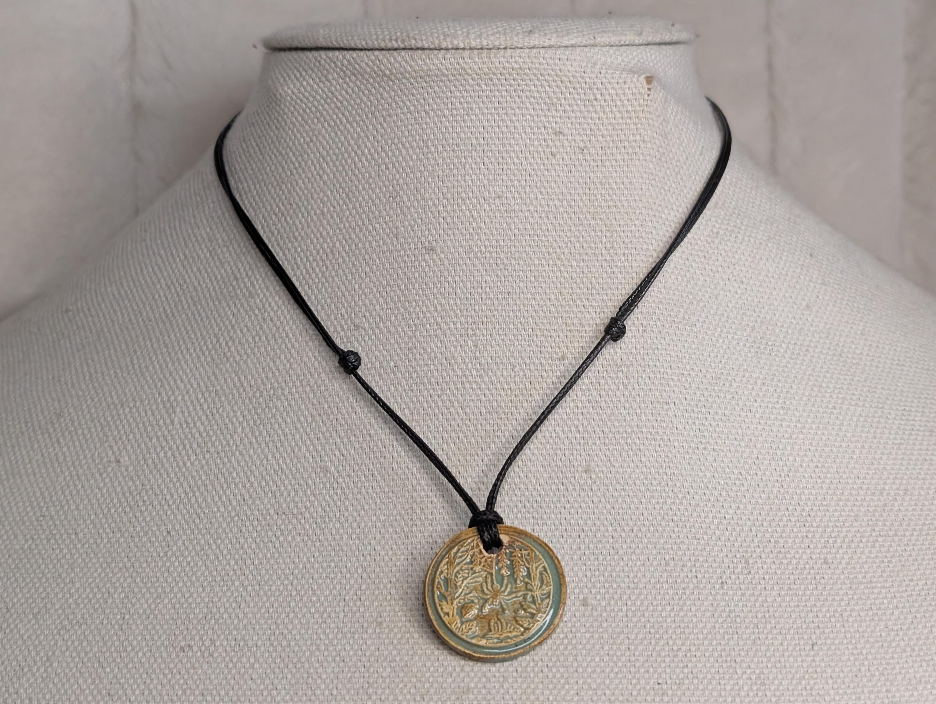NoctemPottery Hanging Botanical Spiderweb Ceramic Wax Seal Pendant Necklace