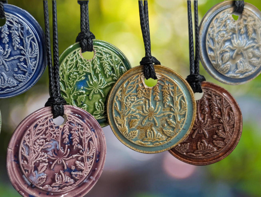 NoctemPottery Hanging Botanical Spiderweb Ceramic Wax Seal Pendant Necklace