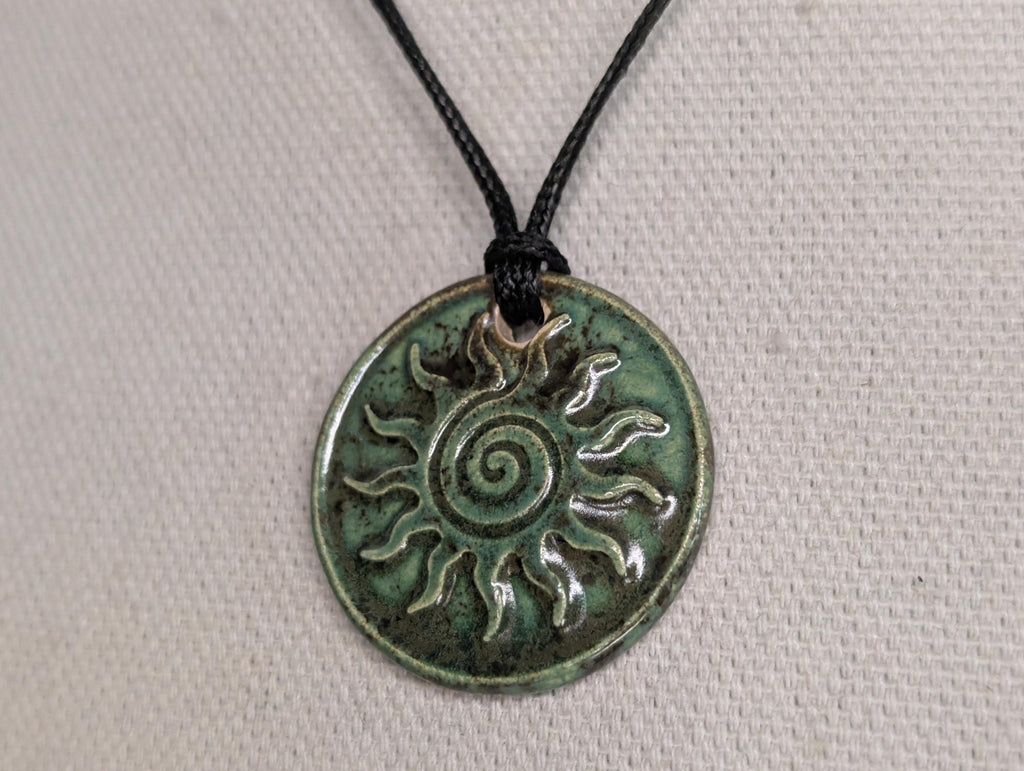 NoctemPottery Swirl Sun Ceramic Wax Seal Pendant Adjustable Cord Necklace