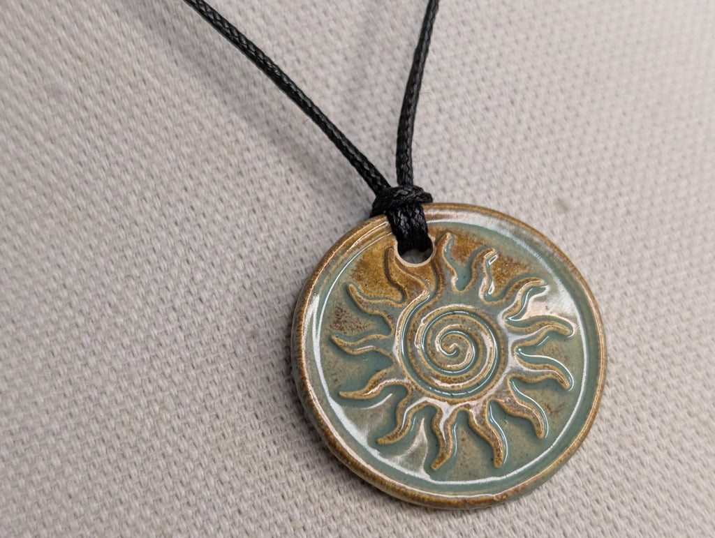NoctemPottery Swirl Sun Ceramic Wax Seal Pendant Adjustable Cord Necklace
