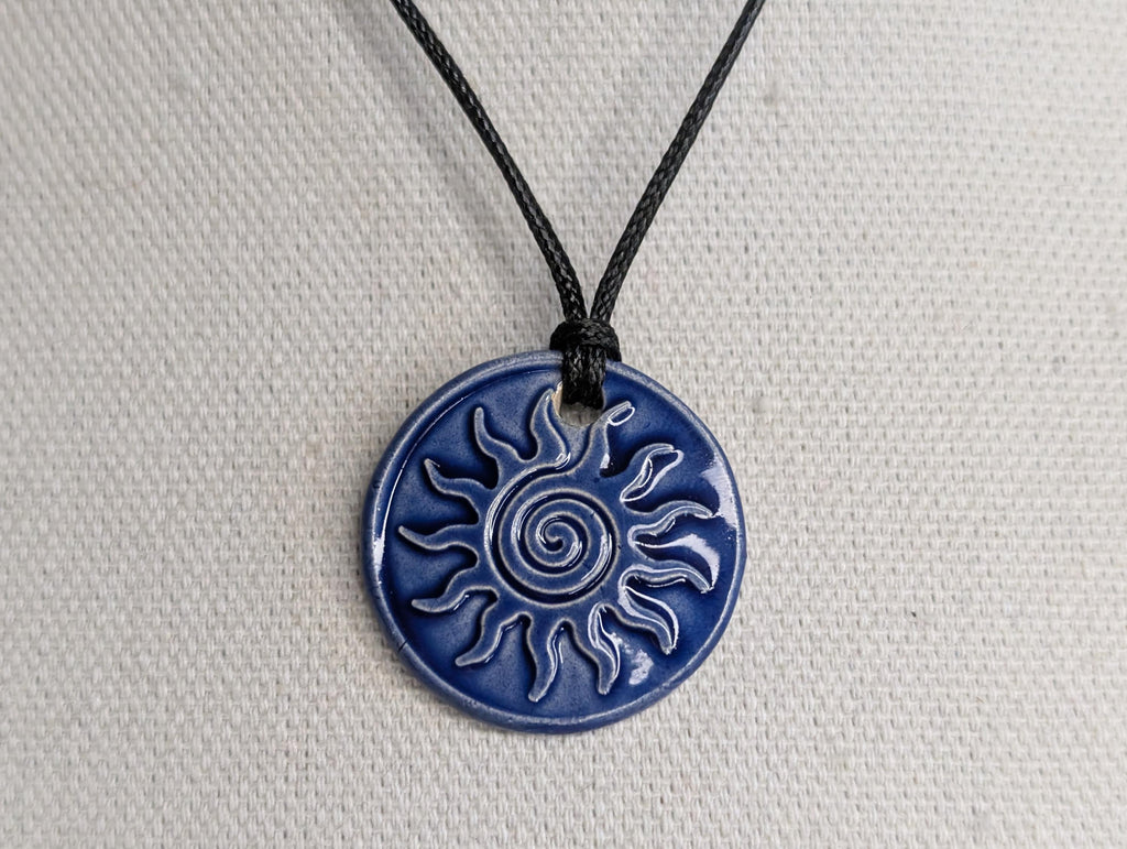 NoctemPottery Swirl Sun Ceramic Wax Seal Pendant Adjustable Cord Necklace