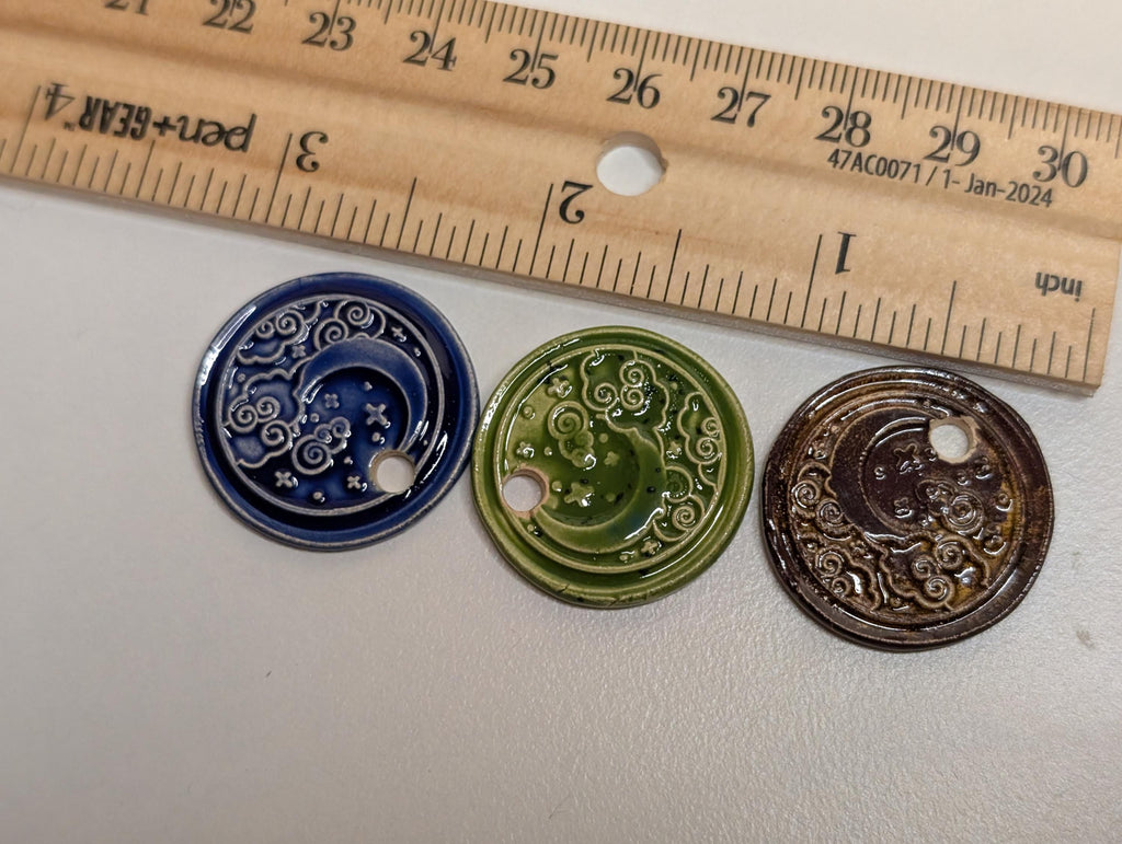 NoctemPottery Crescent Moon and Clouds Ceramic Pendant Necklace