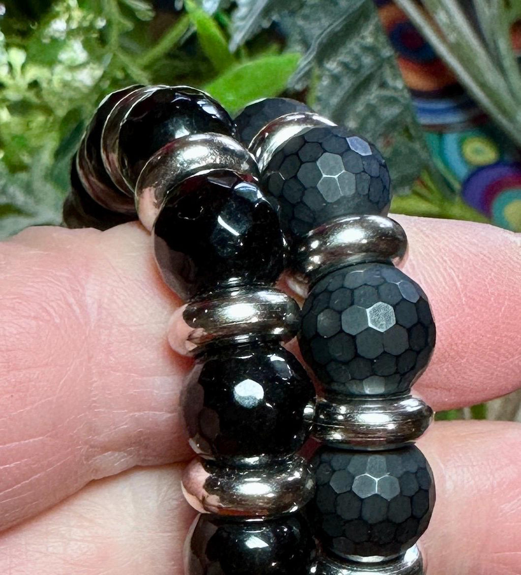 MossberryandStone Mens Onyx Stretch Bracelet 10mm Micro-Faceted Beads