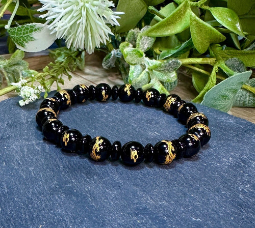 Dragon & Snake Black Onyx Stretch Bracelet - Choice of 2 Designs