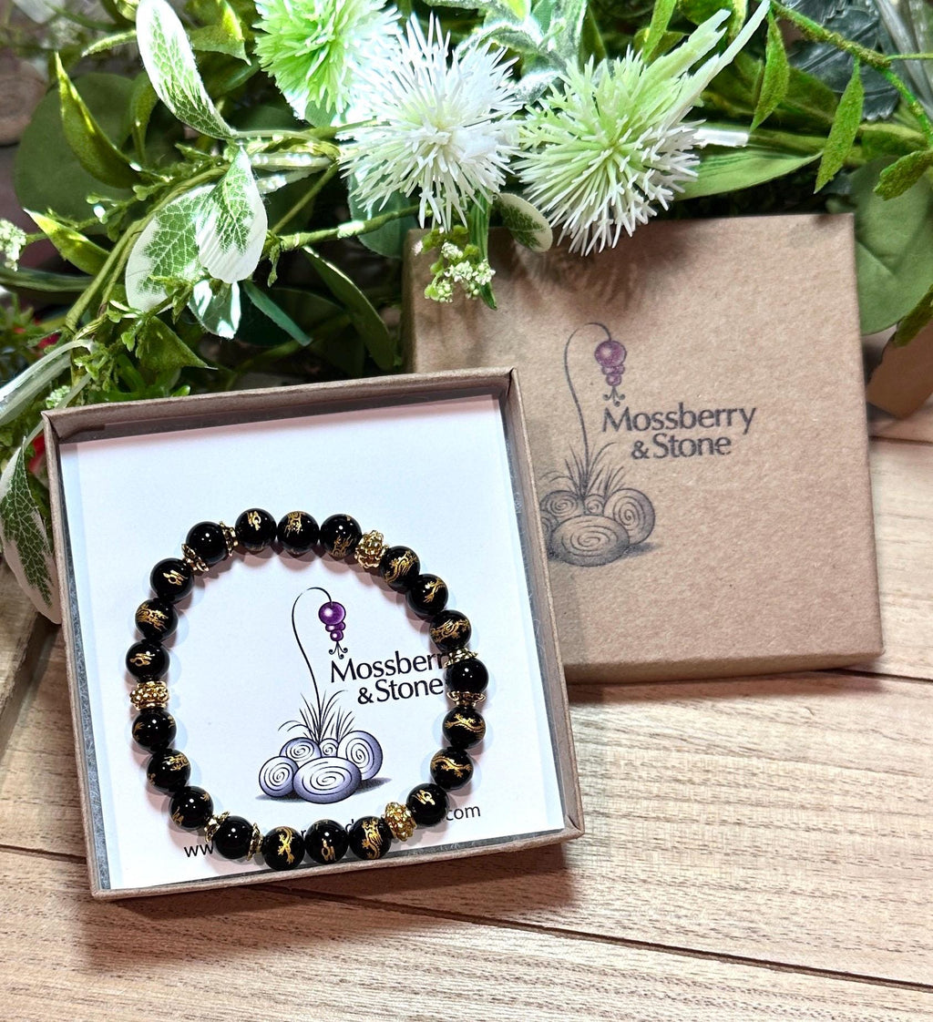Dragon & Snake Black Onyx Stretch Bracelet - Choice of 2 Designs