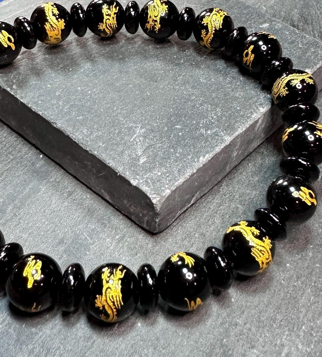 Dragon & Snake Black Onyx Stretch Bracelet - Choice of 2 Designs
